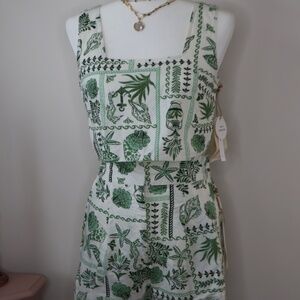 Midnight Sky Two Piece Set, Green and White, Beach Vibes, SMALL